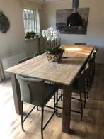 Set van 8 leren barstoelen - groen leer, Ophalen of Verzenden, Nieuw, Leer