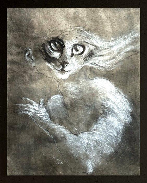 Robert Detheux (1932-2010) - Chat aux yeux d’argent - 2007, Antiek en Kunst, Curiosa en Brocante