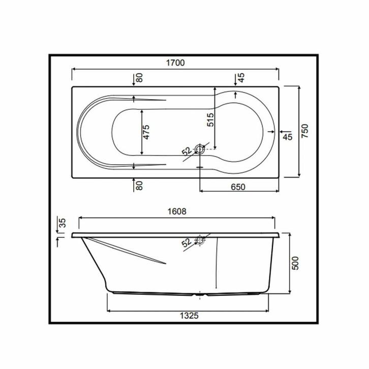 Inbouw Duo Ligbad Wisa New Fontana 170x75x50 cm Wit, Doe-het-zelf en Verbouw, Sanitair, Ophalen of Verzenden