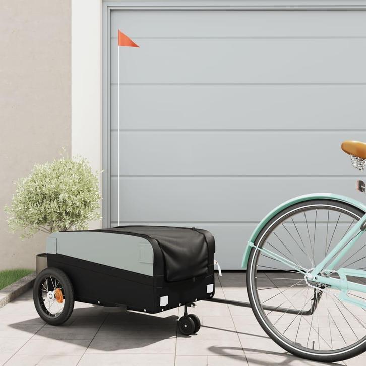 vidaXL Fietstrailer 30 kg ijzer zwart, Fietsen en Brommers, Fietsaccessoires | Aanhangers en Karren, Nieuw, Verzenden