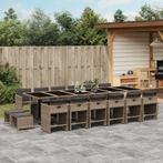 vidaXL 17-delige Tuinset met kussens poly rattan grijs, 6 zitplaatsen, Nieuw, Tuinset, Verzenden