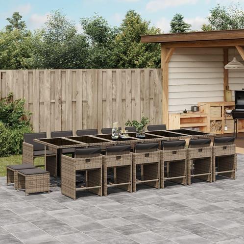 vidaXL 17-delige Tuinset met kussens poly rattan grijs, Tuin en Terras, Tuinsets en Loungesets, Tuinset, Nieuw, 6 zitplaatsen