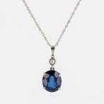 Hanger - 18 karaat Witgoud - 4.07ct. tw. Saffier - Diamant, Sieraden, Tassen en Uiterlijk, Antieke sieraden