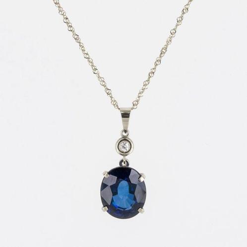 Hanger - 18 karaat Witgoud - 4.07ct. tw. Saffier - Diamant, Sieraden, Tassen en Uiterlijk, Antieke sieraden