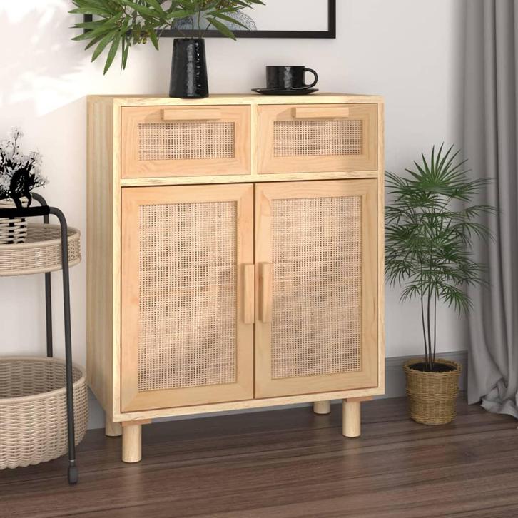 vidaXL Dressoir 60x30x75 cm massief grenenhout en rattan, Huis en Inrichting, Kasten | Dressoirs, 25 tot 50 cm, Nieuw, 50 tot 100 cm