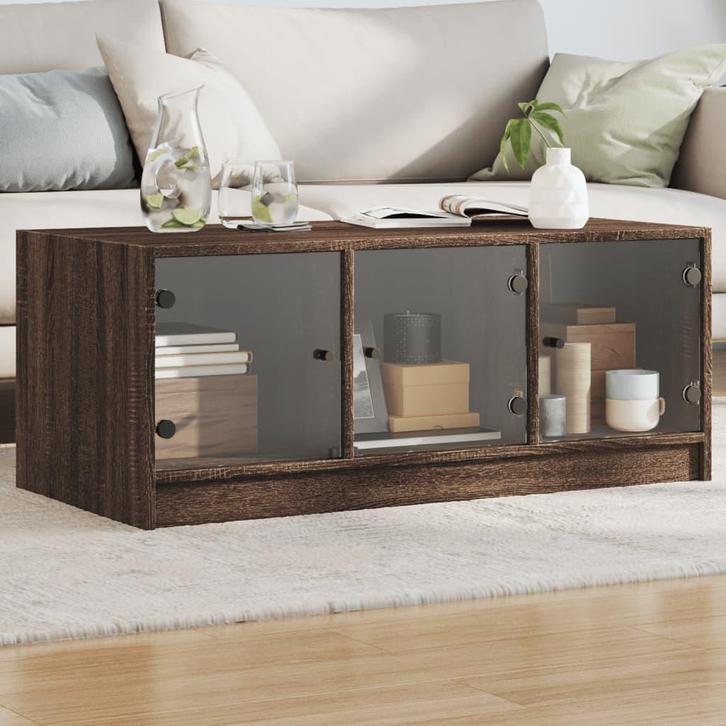 vidaXL Salontafel met glazen deuren 102x50x42 cm bruin, Huis en Inrichting, Tafels | Salontafels, 100 tot 150 cm, Nieuw, Overige houtsoorten