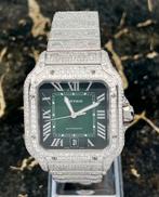 Cartier Santos - Green Dial - WSSA0062 - Iced Out - Diamonds, Nieuw, Overige merken, Staal, Staal
