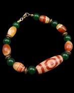 Smaragd, agaat - Boeddhistische armband - 3-ogige Dzi -