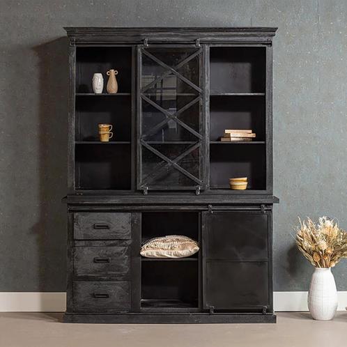 Buffetkast Mangohout Milan 140 X Zwart, Huis en Inrichting, Kasten | Buffetkasten, 25 tot 50 cm, Nieuw, Overige houtsoorten, 200 cm of meer