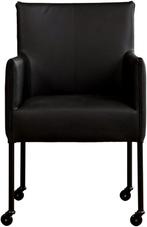 Zwarte leren moderne kuipstoel - poot rond zwart met wiel -, Huis en Inrichting, Stoelen, Overige kleuren, Nieuw, Leer, Ophalen of Verzenden