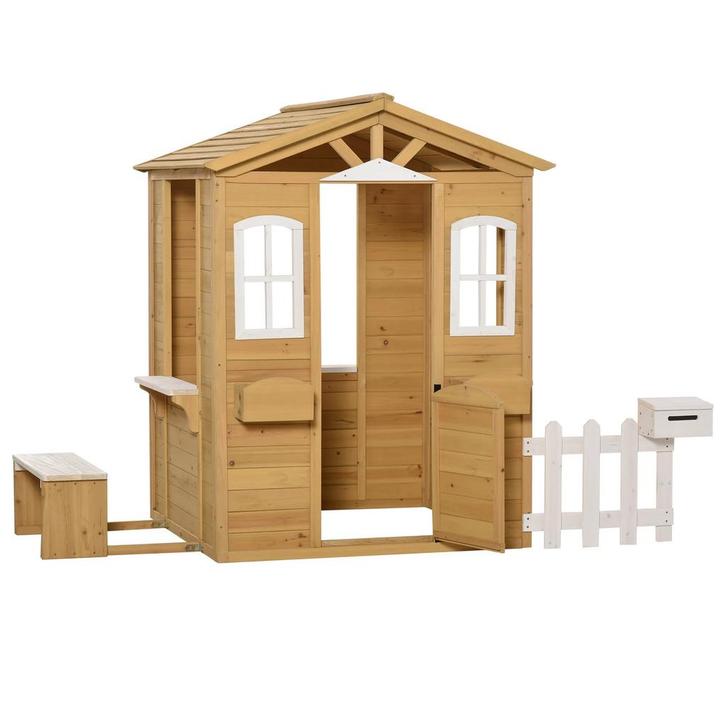 TRUUSK Houten Speelhuisje voor Kinderen - Met Deur, Raam en, Tuin en Terras, Tuinstoelen, Nieuw, Verzenden