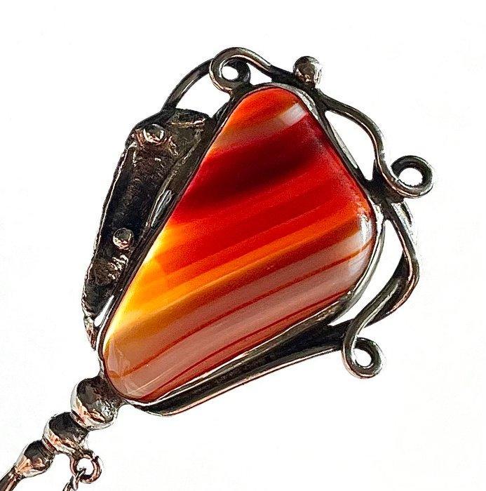 Zilver, Europese Art Nouveau bandvormige carneool 925, Antiek en Kunst, Antiek | Goud en Zilver