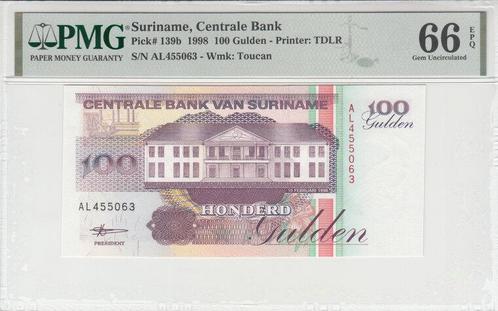 1998 Suriname P 139b 100 Gulden Pmg 66 Epq, Postzegels en Munten, Bankbiljetten | Europa | Niet-Eurobiljetten, Verzenden