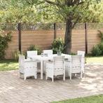 vidaXL Tuin Eetset 7 pcs Wit Polt riet, Tuin en Terras, Verzenden, Nieuw