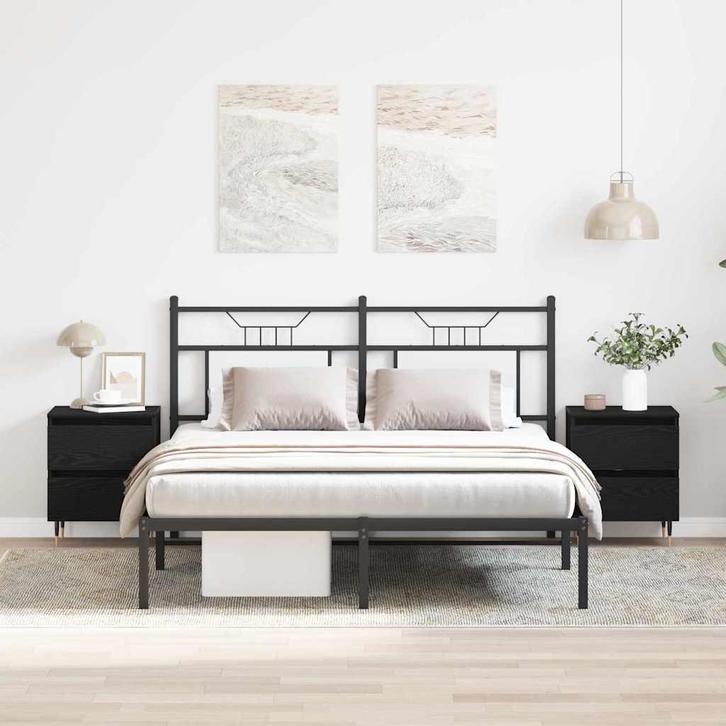 vidaXL Nachtkastje 2 pcs Zwart Eiken 40 x 35 x 50 cm Bewerkt, Huis en Inrichting, Slaapkamer | Nachtkastjes, Nieuw, Minder dan 45 cm
