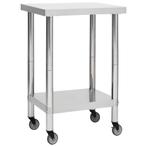 vidaXL Keukenwerktafel met wielen 60x60x85 cm roestvrij, Verzenden