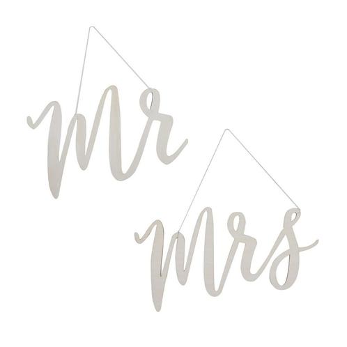 Stoel Decoratie Mr & Mrs Hout 2st, Hobby en Vrije tijd, Feestartikelen, Nieuw, Verzenden