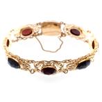 Vintage gouden armband  Bootjes armband met granaat | Ø.., Gebruikt, Overige kleuren, Ophalen of Verzenden, Met edelsteen