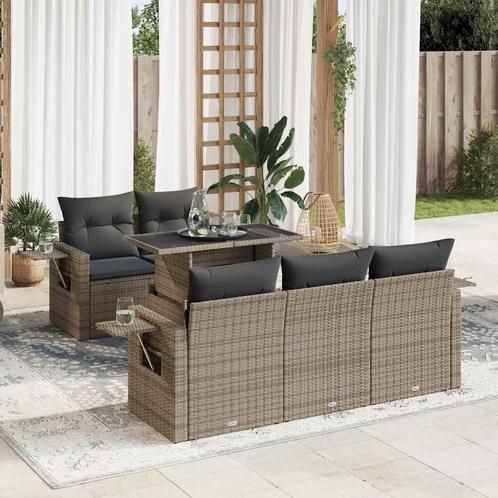 vidaXL 6-delige Loungeset met kussens poly rattan grijs, Tuin en Terras, Tuinsets en Loungesets, Loungeset, Nieuw, Rotan, Verzenden