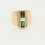 Ring - 14 karaat Geel goud - Toermalijn en diamant, Nieuw