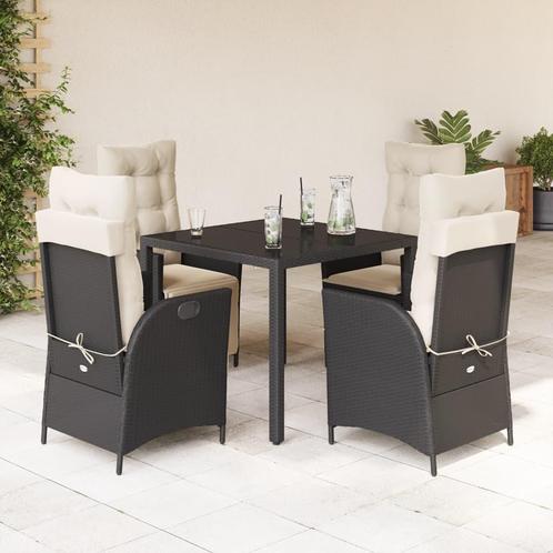 vidaXL 5-delige Tuinset met kussens poly rattan zwart, Tuin en Terras, Tuinsets en Loungesets, Tuinset, Nieuw, 4 zitplaatsen, Rotan