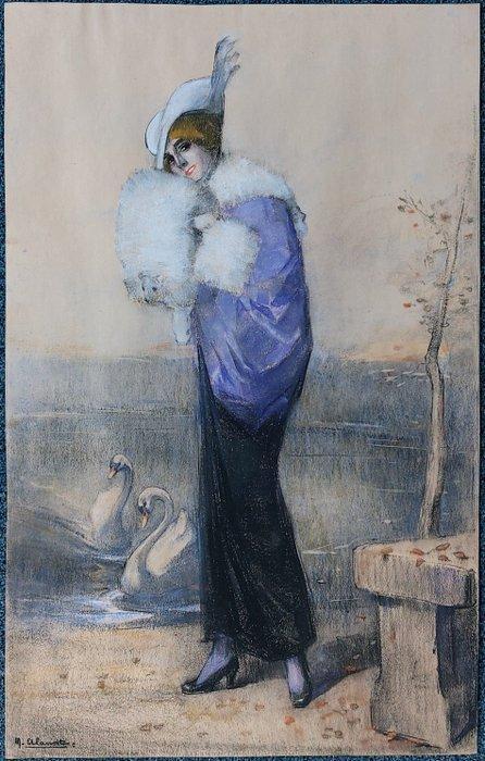 Max Alexander Alandt (1875-1930) - Dame met 2 zwanen - Art, Antiek en Kunst, Kunst | Designobjecten