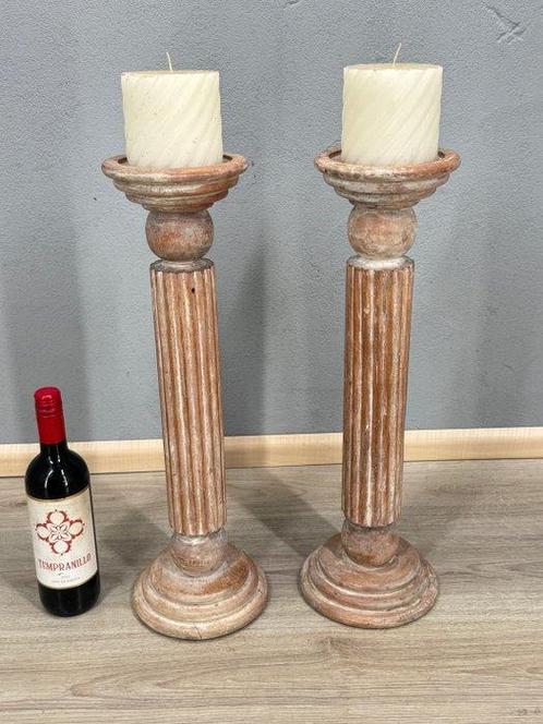 Kaarsenhouder - Hout - Twee hoge (55 cm) kaarsenstandaards, Antiek en Kunst, Kunst | Designobjecten