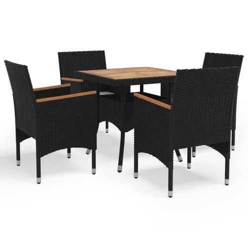 vidaXL 5-delige Tuinset poly rattan en acaciahout zwart, Tuin en Terras, Tuinsets en Loungesets, Tuinset, Nieuw, 4 zitplaatsen