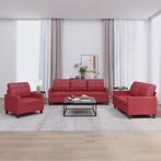 vidaXL 3-delige Loungeset met kussens kunstleer wijnrood, Huis en Inrichting, Banken | Bankstellen, Verzenden, 150 tot 200 cm