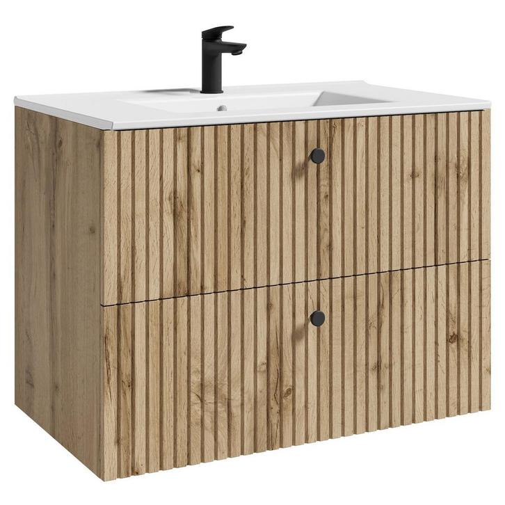 Badkamermeubel Saros 80 x 45 cm Eiken Badmeubel, Huis en Inrichting, Badkamer | Badkamermeubels, Nieuw, Wastafelkast, Verzenden