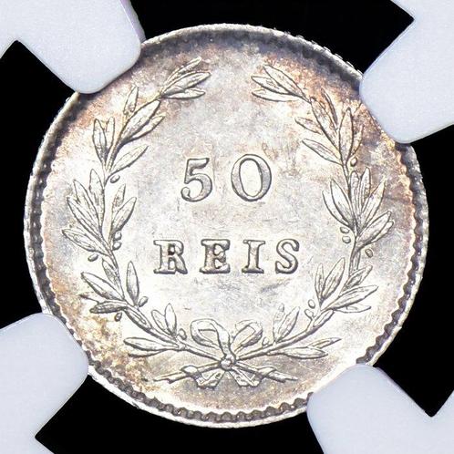 Portugal. D. Pedro V (1853-1861). 50 Reis 1861 - NGC - MS 62, Postzegels en Munten, Munten | Europa | Niet-Euromunten