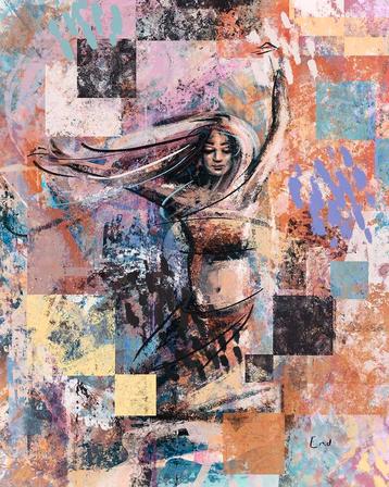 Kleurig Mixed media kunstwerk beschikbaar voor biedingen