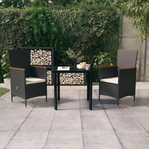 vidaXL 3-delige Tuinset met kussens zwart, Tuin en Terras, Tuinsets en Loungesets, Tuinset, Nieuw, 2 zitplaatsen, Rotan, Verzenden