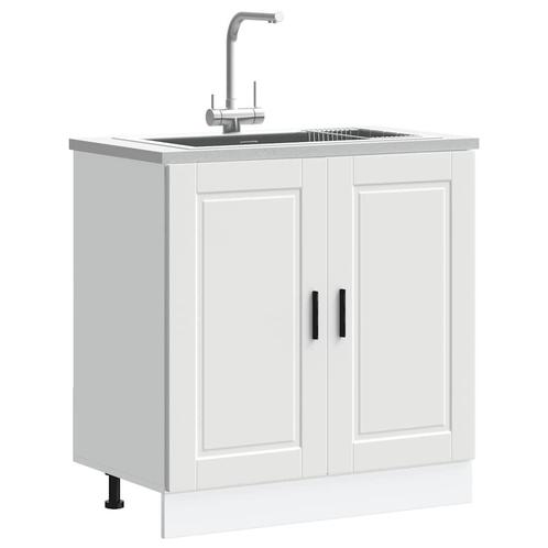 vidaXL Spoelbakonderkast Porto 80x46x81,5 cm bewerkt hout, Huis en Inrichting, Keuken | Keukenelementen, Wit, Nieuw, Verzenden