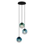 Art deco hanglamp zwart met blauw en groen glas 3-lichts -, Nieuw, Art Deco, 75 cm of meer