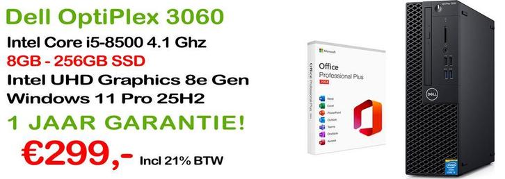 Dell Optiplex 3060 Core i5-8500 8GB 256GB Windows 11 Pro, Computers en Software, Desktop Pc's, 4 Ghz of meer, HDD, SSD, Gaming