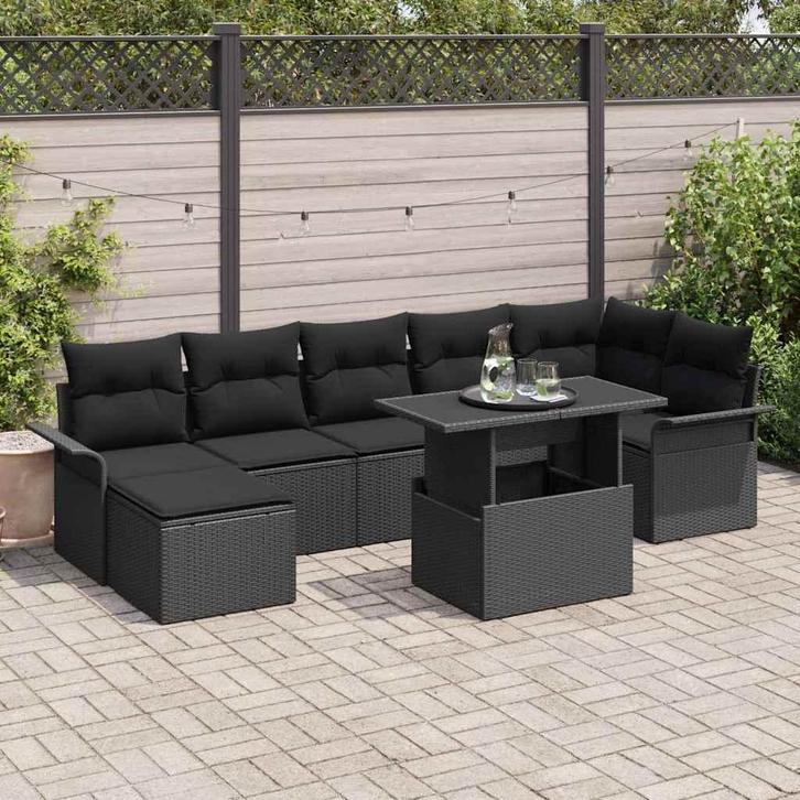 vidaXL Tuin Sofa Set met kussen 8 pcs Zwart Poly riet, Tuin en Terras, Tuinsets en Loungesets, Nieuw, Rotan, Verzenden