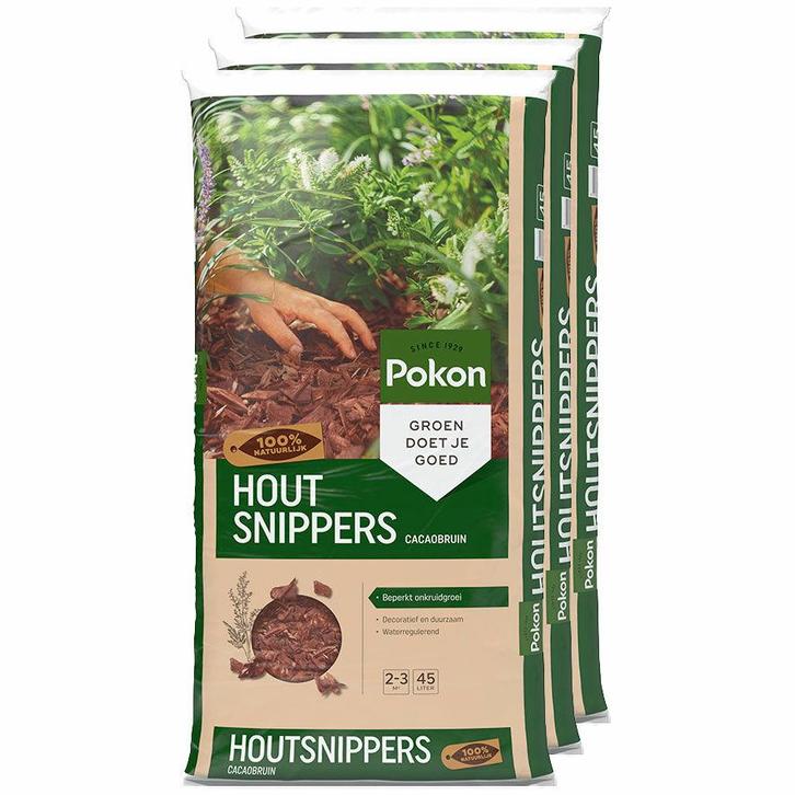 Pallet Pokon Houtsnippers Cacaobruin 45 zakken x 45L (2025L), Tuin en Terras, Aarde en Mest, Ophalen of Verzenden