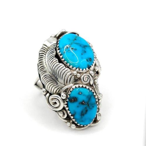 Ring - Zilver & Turquoise - Native American - V.S.  (Zonder, Antiek en Kunst, Kunst | Niet-Westerse kunst