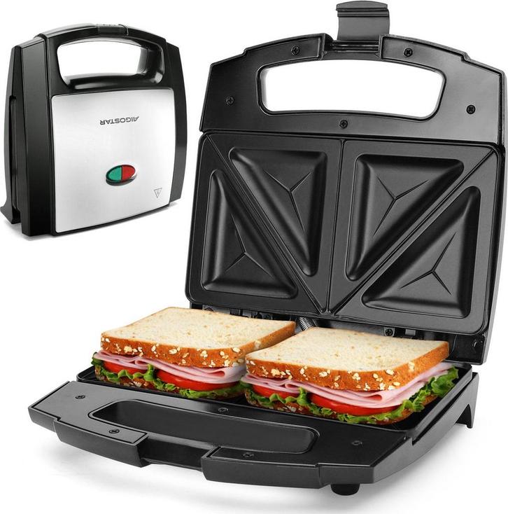 Tosti apparaat - Tosti ijzer - Sandwich maker - 800W - Zwart, Witgoed en Apparatuur, Contactgrills, Zo goed als nieuw, Verzenden