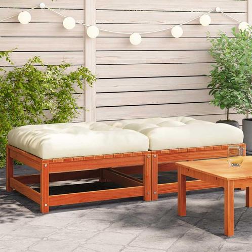 vidaXL Tuinvoetenbanken met kussens 2 st massief grenenhout, Tuin en Terras, Tuinsets en Loungesets, Nieuw, Verzenden