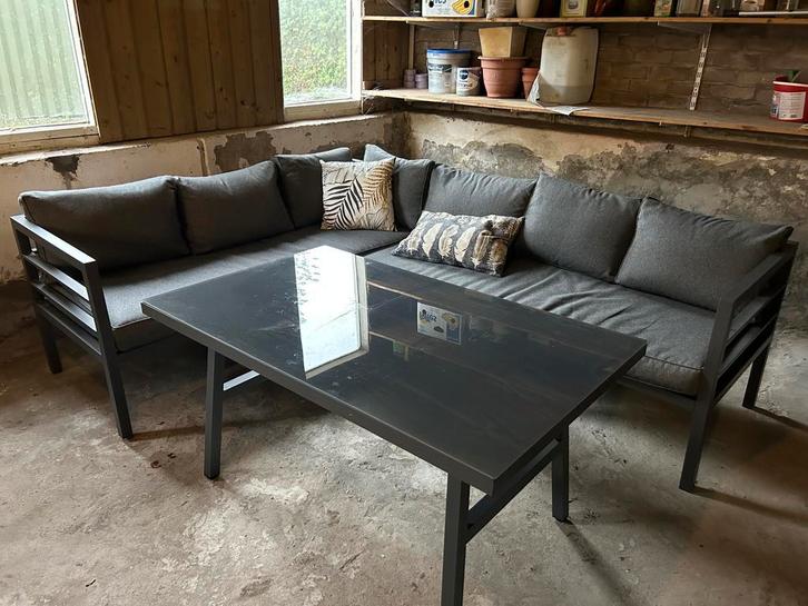 Prachtige aluminium hoekloungeset, Tuin en Terras, Tuinsets en Loungesets, Bank, Eettafel, 7 zitplaatsen, Zo goed als nieuw, Aluminium