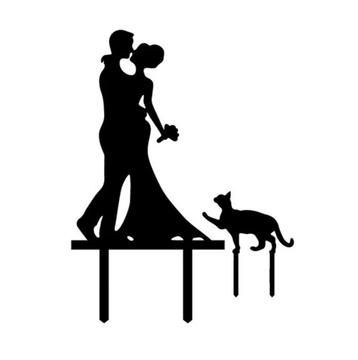 Bruidstaart topping bruidspaar met kat of hond zwart of goud beschikbaar voor biedingen