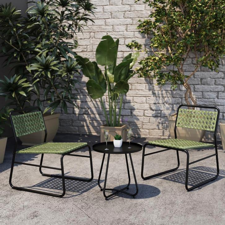 Bistroset Brienza tuintafel met 2 tuinstoelen zwart en groen, Tuin en Terras, Tuinsets en Loungesets, Verzenden