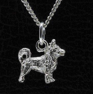 Zilveren Vastgotaspets - Zweedse valhund met staart ketti..., Sieraden, Tassen en Uiterlijk, Kettinghangers, Verzenden