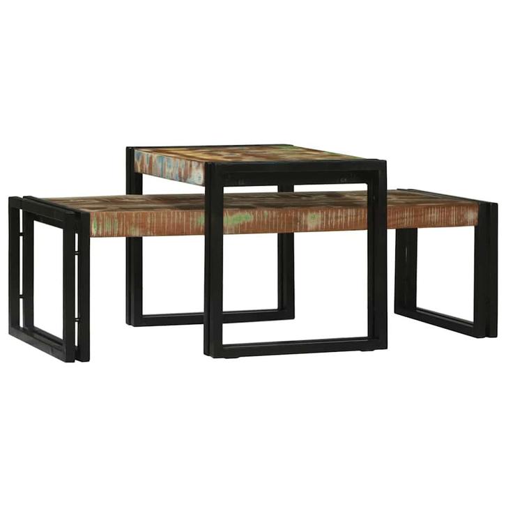 vidaXL Salontafel 2 pcs Multikleur massief gerecycled hout, Huis en Inrichting, Tafels | Salontafels, Nieuw, Minder dan 50 cm