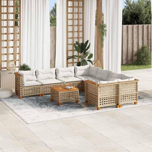 vidaXL 9-delige Loungeset met kussens poly rattan beige, Tuin en Terras, Tuinsets en Loungesets, Loungeset, Nieuw, Rotan, Verzenden