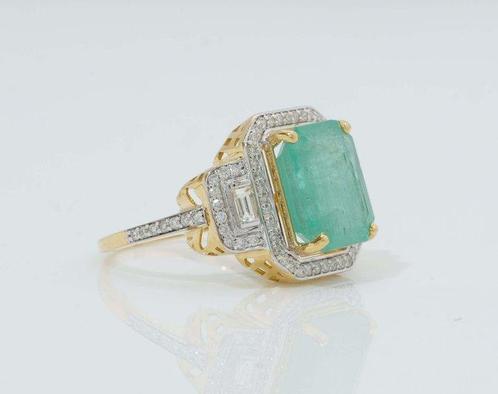Cocktailring - 14 karaat Geel goud - 4.11ct. tw. Smaragd -, Sieraden, Tassen en Uiterlijk, Antieke sieraden