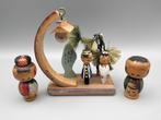 Uniek en charmant setje miniatuur kokeshi-poppen. - Hout -