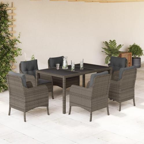 vidaXL 7-delige Tuinset met kussens poly rattan grijs, Tuin en Terras, Tuinsets en Loungesets, Tuinset, Nieuw, 6 zitplaatsen, Rotan